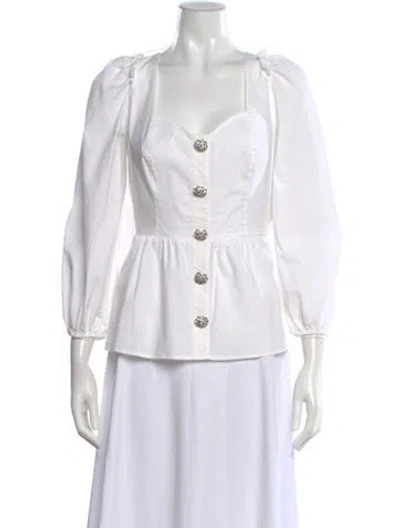 Pre-owned Hill House Home Square Neckline Long Sleeve Blouse In White