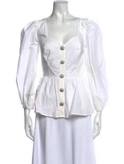 Pre-owned Hill House Home Square Neckline Long Sleeve Blouse In White