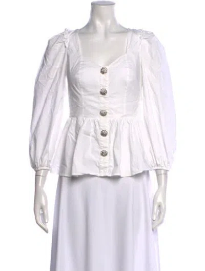 Pre-owned Hill House Home Square Neckline Long Sleeve Blouse In White