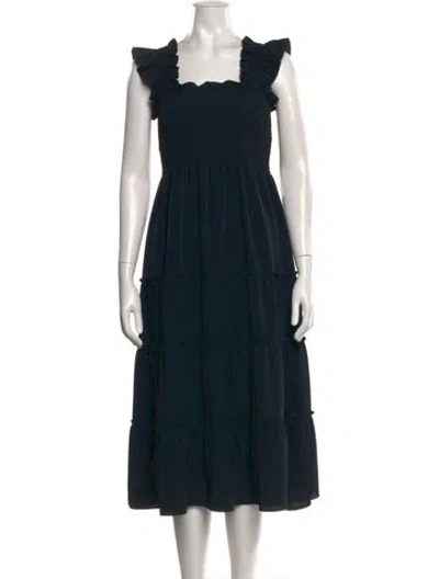 Pre-owned Hill House Home Square Neckline Midi Length Dress In Black