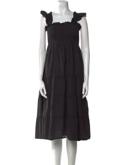 Pre-owned Hill House Home Square Neckline Midi Length Dress In Black