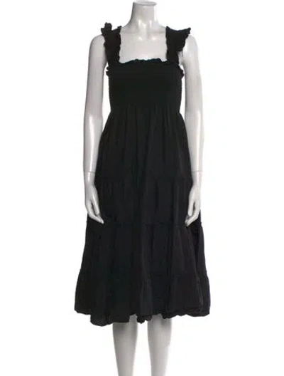 Pre-owned Hill House Home Square Neckline Midi Length Dress In Black