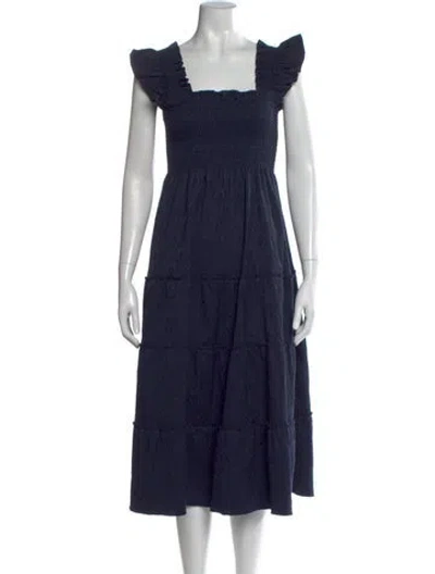 Pre-owned Hill House Home Square Neckline Midi Length Dress In Black