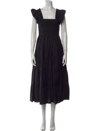 Pre-owned Hill House Home Square Neckline Midi Length Dress In Black