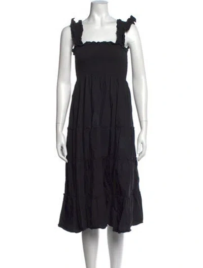 Pre-owned Hill House Home Square Neckline Midi Length Dress In Black