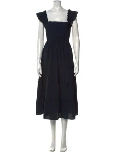 Pre-owned Hill House Home Square Neckline Midi Length Dress In Black