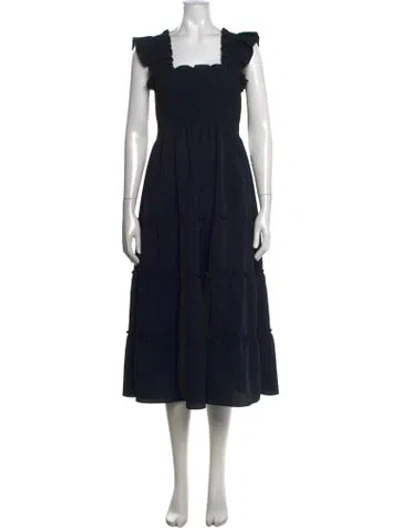 Pre-owned Hill House Home Square Neckline Midi Length Dress In Black