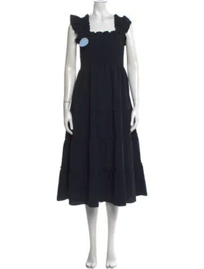 Pre-owned Hill House Home Square Neckline Midi Length Dress In Blue