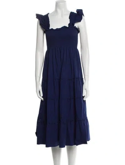 Pre-owned Hill House Home Square Neckline Midi Length Dress In Blue