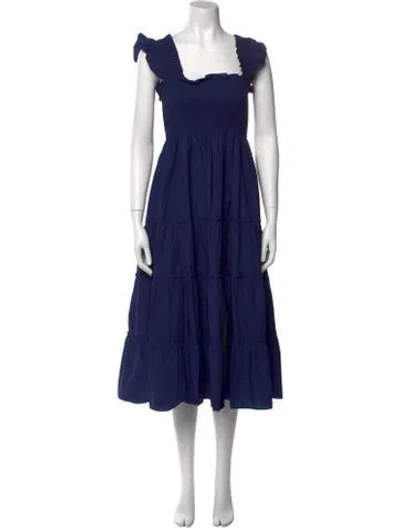 Pre-owned Hill House Home Square Neckline Midi Length Dress In Blue