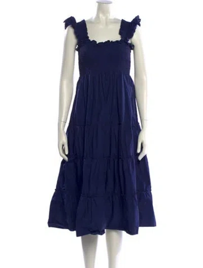 Pre-owned Hill House Home Square Neckline Midi Length Dress In Blue