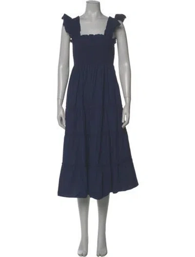 Pre-owned Hill House Home Square Neckline Midi Length Dress In Blue