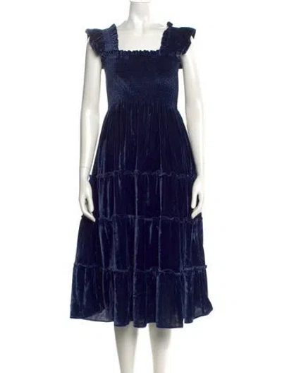 Pre-owned Hill House Home Square Neckline Midi Length Dress In Blue