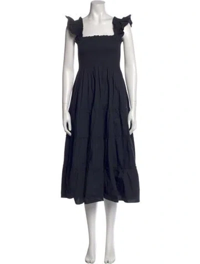 Pre-owned Hill House Home Square Neckline Midi Length Dress In Blue