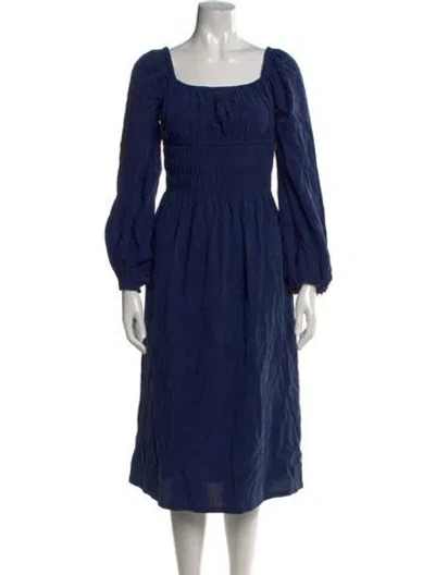 Pre-owned Hill House Home Square Neckline Midi Length Dress In Blue