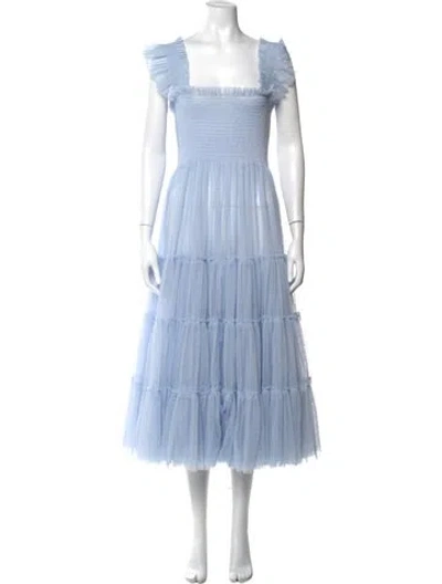 Pre-owned Hill House Home Square Neckline Midi Length Dress In Blue