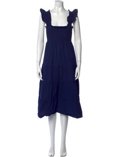 Pre-owned Hill House Home Square Neckline Midi Length Dress In Blue