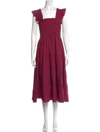 Pre-owned Hill House Home Square Neckline Midi Length Dress In Burgundy