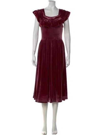 Pre-owned Hill House Home Square Neckline Midi Length Dress In Burgundy