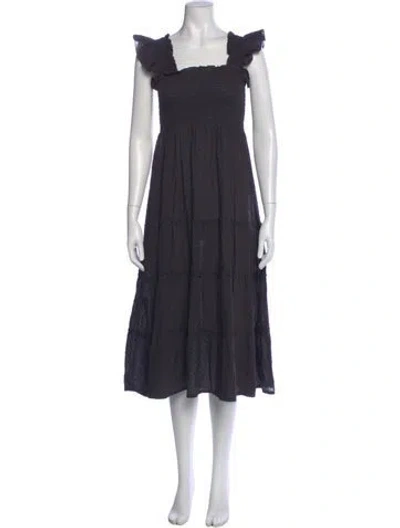 Pre-owned Hill House Home Square Neckline Midi Length Dress In Gray