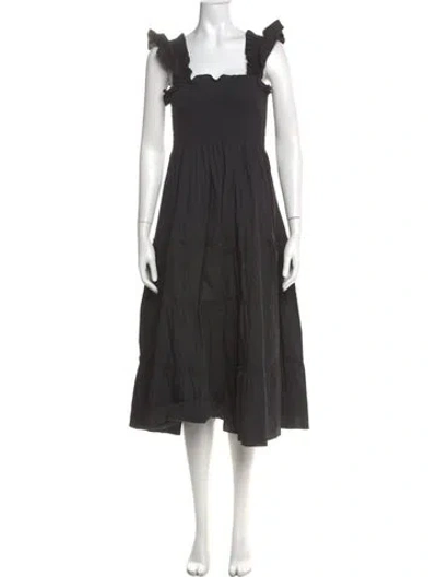 Pre-owned Hill House Home Square Neckline Midi Length Dress In Gray