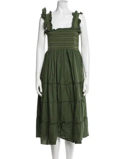 Pre-owned Hill House Home Square Neckline Midi Length Dress In Green