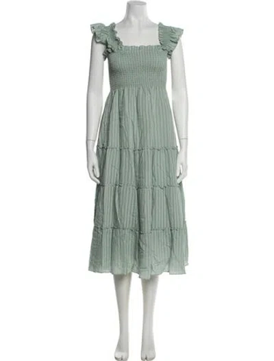 Pre-owned Hill House Home Square Neckline Midi Length Dress In Green