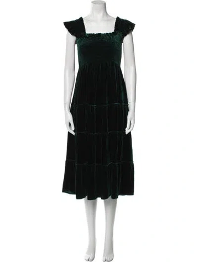 Pre-owned Hill House Home Square Neckline Midi Length Dress In Green