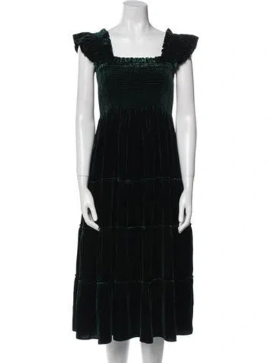 Pre-owned Hill House Home Square Neckline Midi Length Dress In Green