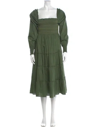 Pre-owned Hill House Home Square Neckline Midi Length Dress In Green