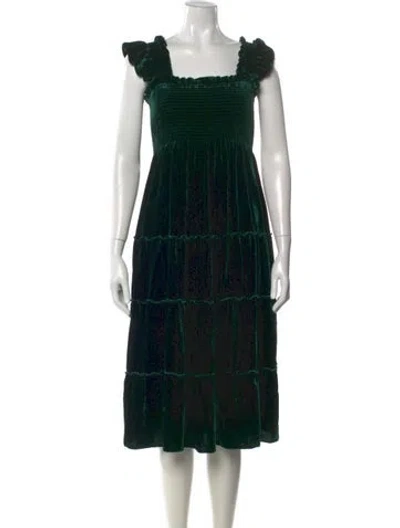Pre-owned Hill House Home Square Neckline Midi Length Dress In Green