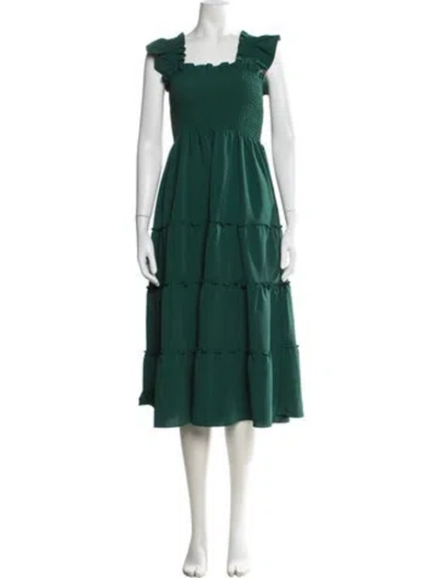 Pre-owned Hill House Home Square Neckline Midi Length Dress In Green
