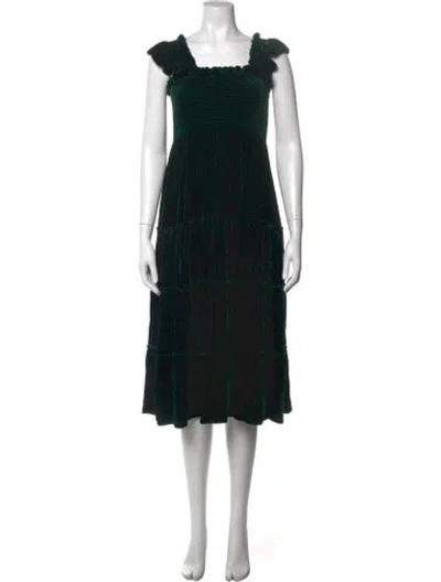 Pre-owned Hill House Home Square Neckline Midi Length Dress In Green