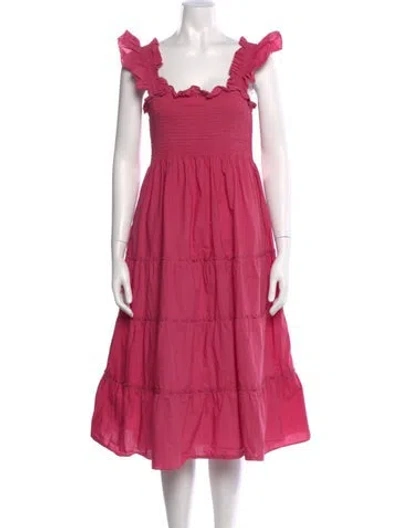 Pre-owned Hill House Home Square Neckline Midi Length Dress In Pink