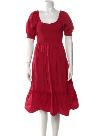 Pre-owned Hill House Home Square Neckline Midi Length Dress In Red