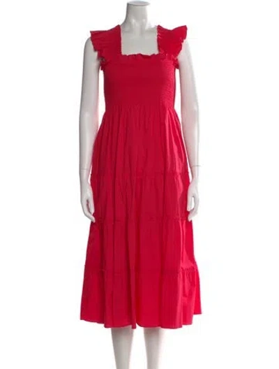 Pre-owned Hill House Home Square Neckline Midi Length Dress In Red