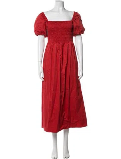Pre-owned Hill House Home Square Neckline Midi Length Dress W/ Tags In Red