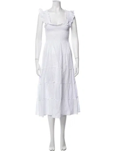 Pre-owned Hill House Home Square Neckline Midi Length Dress In White