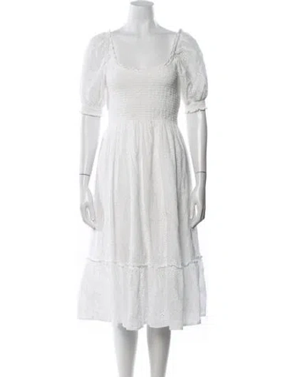 Pre-owned Hill House Home Square Neckline Midi Length Dress In White