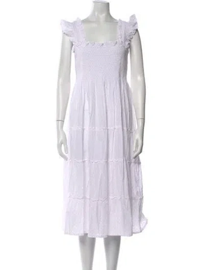 Pre-owned Hill House Home Square Neckline Midi Length Dress In White