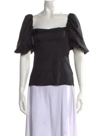 Pre-owned Hill House Home Square Neckline Short Sleeve Blouse W/ Tags In Black