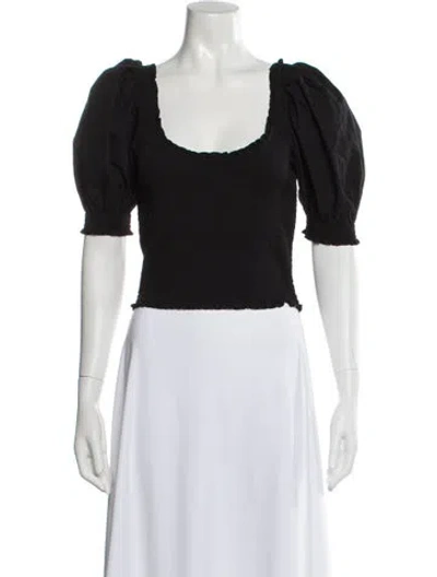 Pre-owned Hill House Home Square Neckline Short Sleeve Crop Top In Black
