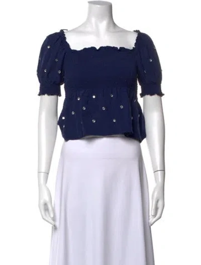 Pre-owned Hill House Home Square Neckline Short Sleeve Crop Top In Blue