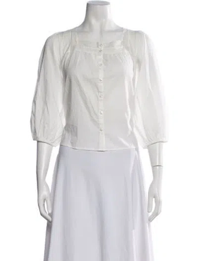 Pre-owned Hill House Home Square Neckline Three-quarter Sleeve Blouse In White