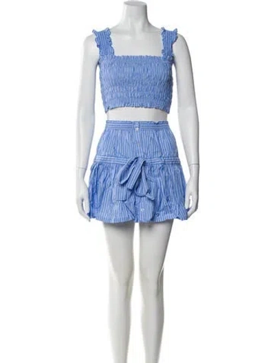 Pre-owned Hill House Home Striped Bow Accents Skirt Set In Blue