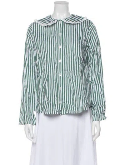 Pre-owned Hill House Home Striped Eyelet Trim Pajamas In White