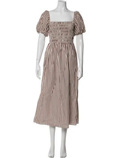 Pre-owned Hill House Home Striped Long Dress In White