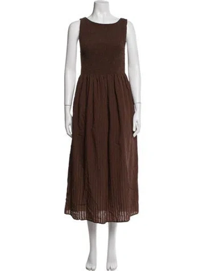 Pre-owned Hill House Home Striped Midi Length Dress In Brown