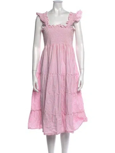 Pre-owned Hill House Home Striped Midi Length Dress In Pink/white