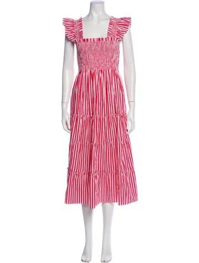 Pre-owned Hill House Home Striped Midi Length Dress In Red
